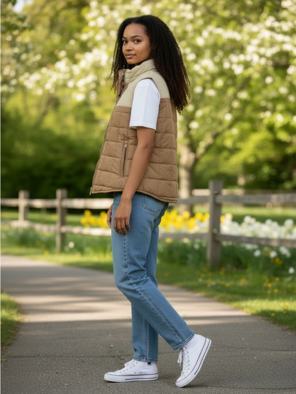 Nomad Craft + Flow Puffer Vest Sz S Tan Cream Colorblock Quilted Zip Lightweight - Picture 7 of 16